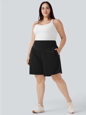 HALARA Black High-Waist longer length double layer Active Shorts